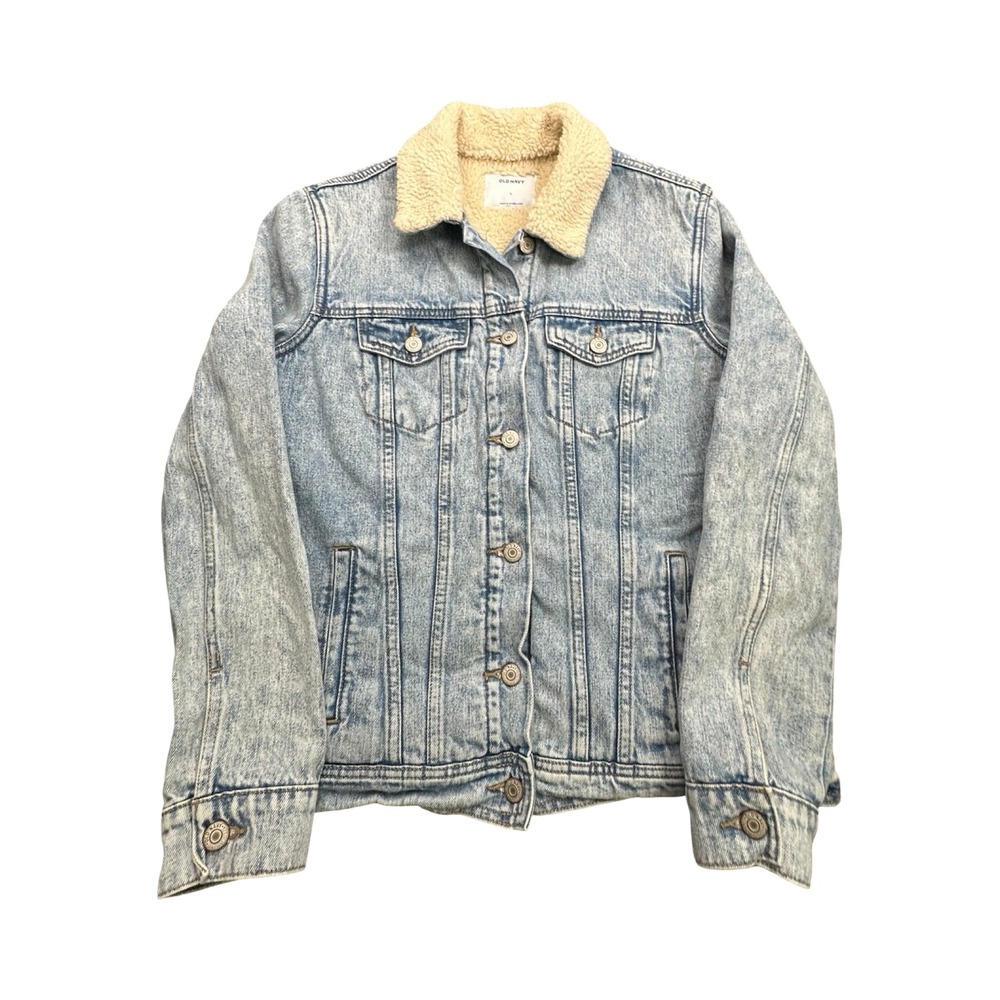 Old Navy Denim Jacket Womens L Light Acid Wash Sherpa Lined Cotton Western
